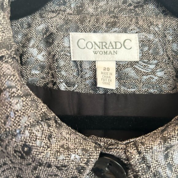 Conrad C Vintage Blazer Jacket • Gray Metallic Paisley • Size 20 • Ruffle Collar - Picture 3 of 7